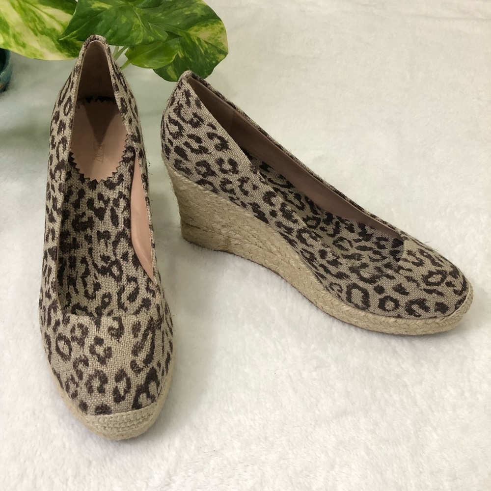 J Crew Animal Leopard Print Wedge Espadrilles sz 9